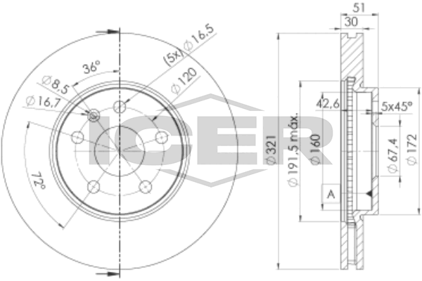 Fren Disk Ayna Ön Sağ ve Sol Opel Insignia A (2008->)  MGA 50464PC