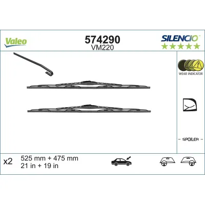 Silecek Süpürgesi Ön Telli Tip 530/475 mm - 21/19 inç Skoda Fabia (6Y2/6Y3)(01.2000->)  VALEO 574290