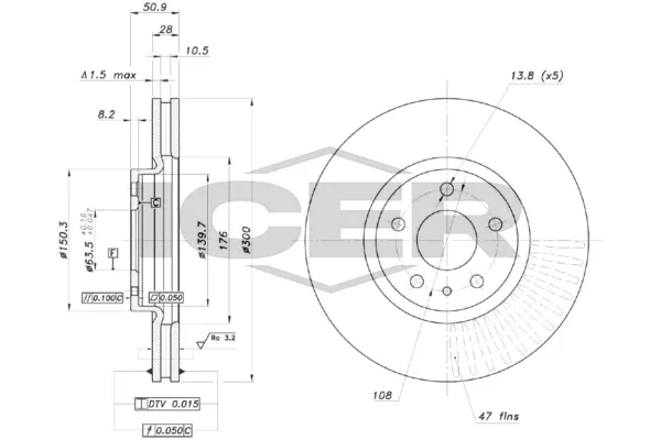 Fren Disk Ayna Ön Sağ ve Sol Ford Mondeo 4/5 Kapı (CNG)(2014->)  WALBURG WBD1353