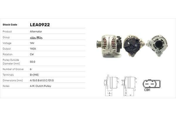 Alternatör  Volkswagen Eos (1F7)(11.2005->2010)  LUCAS ELEKTRIK LEA0922