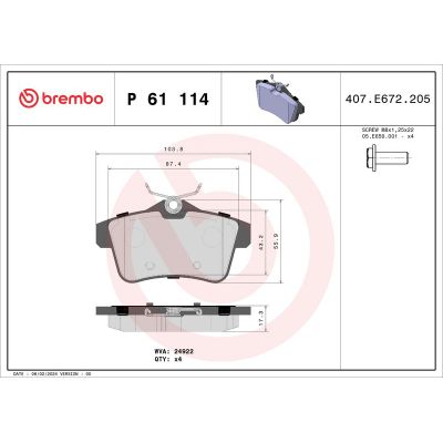 Fren Disk Balata Arka Peugeot 308 (09.2007->)  BREMBO P 61 114X