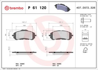 Fren Disk Balata Ön BREMBO P 61 120  1610428780 1678168180 1619790980 1647860280 1612886480 SU001B2505 SU001B3771