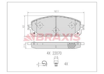 Fren Disk Balata Ön BRAXIS AB0612  68212327AA 68212327AB 68212327A 68212327AC 68227573AA 68227573AB