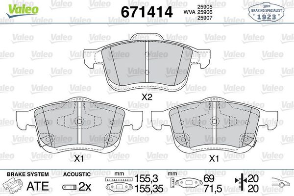 Fren Disk Balata Ön Fiat 500L (351) Living (2013->)  VALEO 671414
