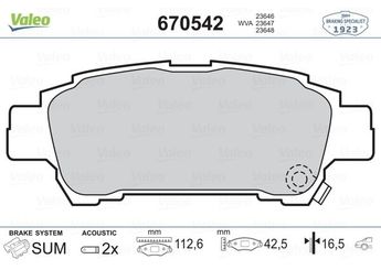 Fren Disk Balata Arka VALEO 670542  446628040 446628070 446645010 446028040 04460-28040 446628030 04466-28030 04466-28040 04466-28070 446628080 04466-28080 446644010 04466-44010 446628050 0446628050 0446628070 0446628080 0446645010 4466YZZE1 04466YZZE1 44662-8040 44662-8050 44662-8070 44662-8080 44664-5010