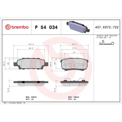 Fren Disk Balata Arka Mitsubishi Lancer Sedan (CY0)(2007->)  BREMBO P 54 034