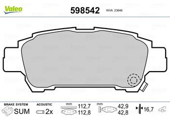 Fren Disk Balata Arka VALEO 598542  446628030 04466-28030 446628040 04466-28040 446628070 04466-28070 446628080 04466-28080 446644010 04466-44010 0446628030 0446628040 446628050 0446628050 0446628070 0446628080 0446644010 446645010 0446645010 4466YZZE1 04466YZZE1 44662-8040 44662-8070 44662-8080 44664-5010