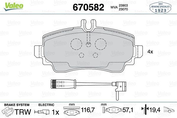 Fren Disk Balata Ön Mercedes Vaneo Compact Van (BM 414)(10.2001->)  VALEO 670582