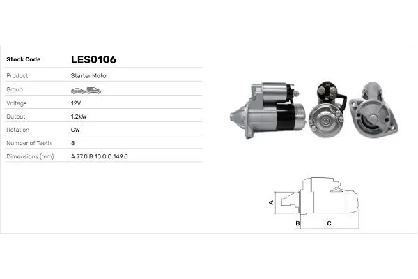 Marş Dinamosu  Mitsubishi Carisma 5 Kapı (DA0)(2000->)  LUCAS ELEKTRIK LES0106
