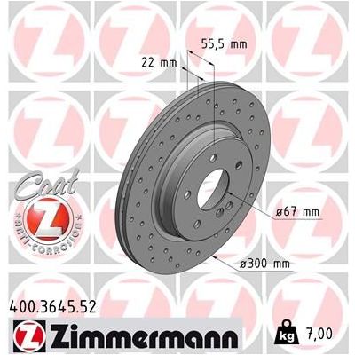 Fren Disk Ayna Arka Sağ ve Sol Mercedes CLK Coupe (BM 209)(03.2002->)  ZIMMERMANN 400.3645.52