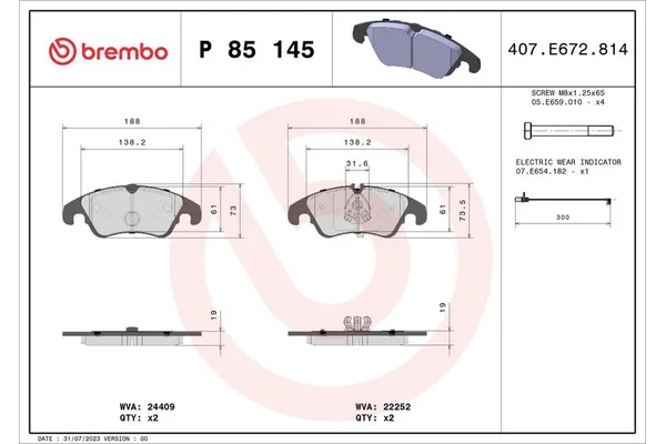 Fren Disk Balata Ön BREMBO P 85 145