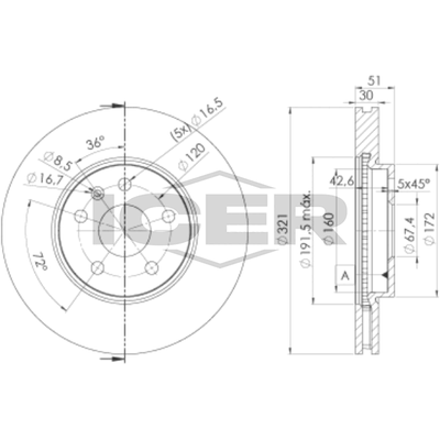 Fren Disk Ayna Ön Sağ ve Sol Opel Insignia A Country Tourer (2013->)  SWAPP 43192