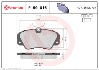 Fren Disk Balata Ön BREMBO P 59 016  1605004 1605033 1605782 1605785 1605932 90393506 90398116 90541293 9192124 9195077