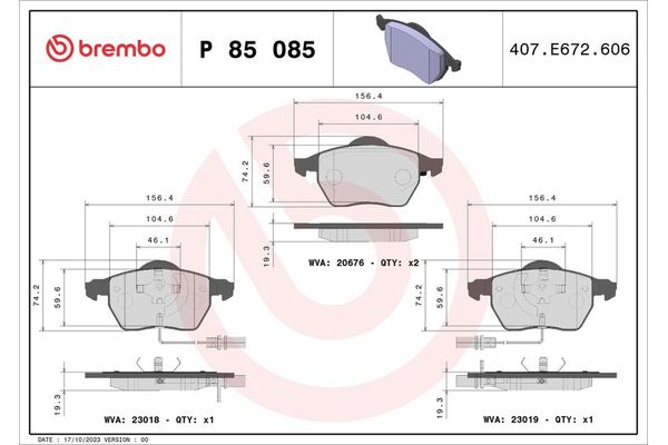 Fren Disk Balata Ön Audi A4 Sedan (B5)(02.1999->)  BREMBO P 85 085X