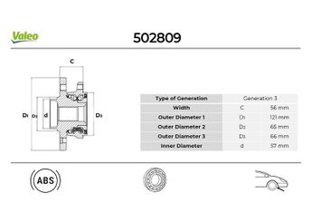 Teker Rulmanı Ön Sağ veya Sol VALEO 502809  6Q0407621BK 6Q0407621BP 6Q0407621AB 6Q0407621AL 6Q0407621BD 6R0407621C