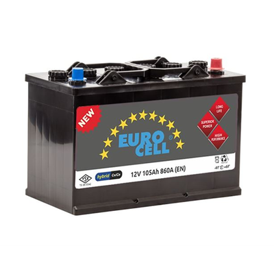 Akü (12V - 105 AH) D2 (349×173×235) Traktor Uzun Kenarlar Tırnaklı   EUROCELL 8699358510044