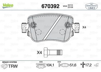 Fren Disk Balata Arka VALEO 670392  2K5698451A 2K5698451B 2Q0698451A 2Q0698451D 5Q0698451AL 5Q0698451B 5Q0698451F 5Q0698451L 7N0698451A 7N0698451C 8U0698451F 7N0698451B