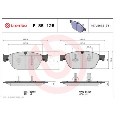 Fren Disk Balata Ön Audi A8 (4H2/4H8)(11.2009->)  BREMBO P 85 128