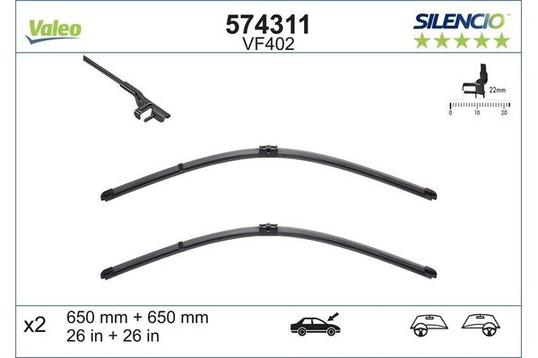 Silecek Süpürgesi Ön  650/650 mm - 26/26 inç Volkswagen Touareg (7P6)(08.2014->2018)  VALEO 574311