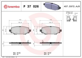 Fren Disk Balata Ön BREMBO P 37 026  68385238AA 68385238AB 68385238AC K68385238AA