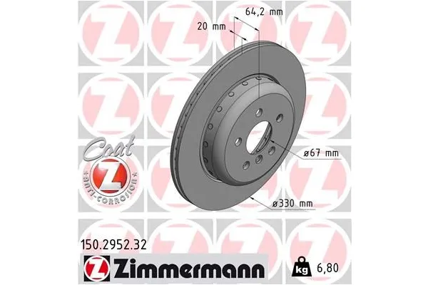Fren Disk Ayna Arka Sol BMW 3 Serisi Touring (G21N)(07.2022->)  ZIMMERMANN 150.2952.32
