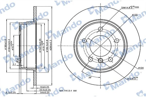Fren Disk Ayna Arka Sağ ve Sol BMW 3 Serisi Sedan (E46)(1998->)  MANDO MBC035362