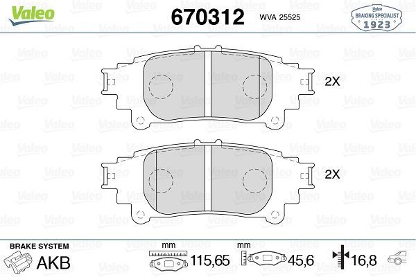 Fren Disk Balata Arka Lexus IS (AVE30/GSE30)(2013->)  VALEO 670312