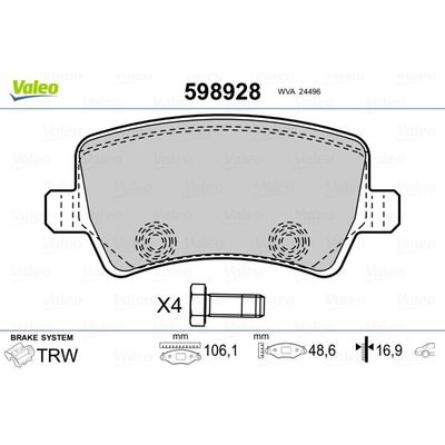 Fren Disk Balata Arka Ford S-MAX (CA1)(2006->)  VALEO 598928