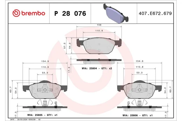 Fren Disk Balata Ön Honda Civic Sedan (FC)(10.2016->11.2021)  BREMBO P 28 076