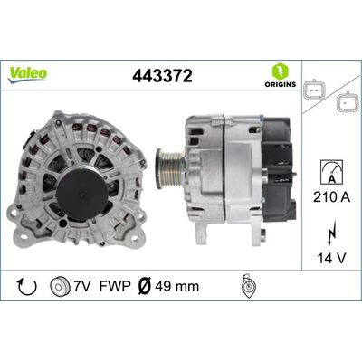 Alternatör  Renault Latitude (2010->)  VALEO 443372