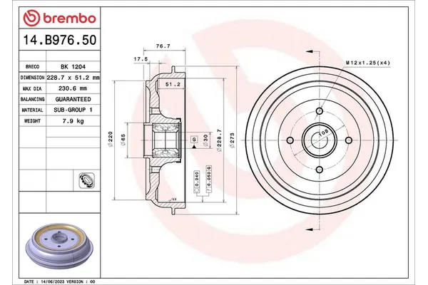 Kampana Arka Sağ veya Sol BREMBO 14.B976.50
