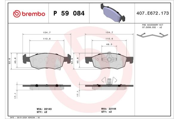 Fren Disk Balata Ön Opel Corsa E (2014->)  BREMBO P 59 084