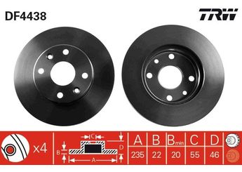 Fren Disk Ayna Ön Sağ ve Sol TRW DF4438  KDX7433251 KDX74-33251 MDX7433251 MDX74-33251