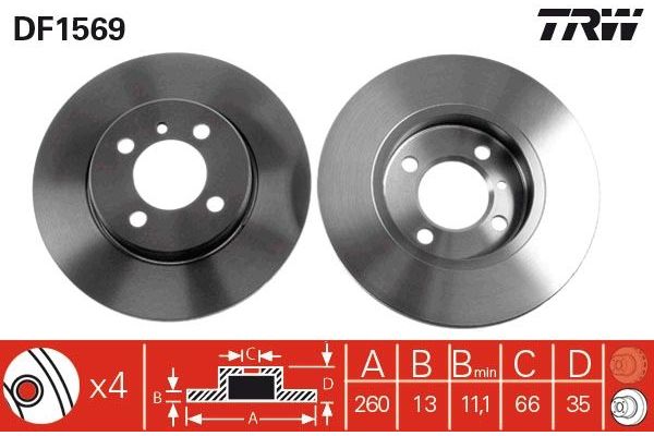 Fren Disk Ayna Ön Sağ ve Sol BMW 3 Serisi Sedan/Coupe (E30)(1982->)  TRW DF1569