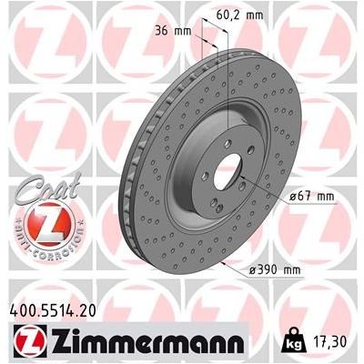 Fren Disk Ayna Ön Sağ ve Sol Mercedes CL Coupe (BM 216)(07.2006->)  ZIMMERMANN 400.5514.20