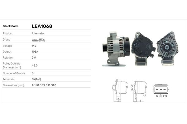 Alternatör  Ford Fusion (CBK)(2002->)  LUCAS ELEKTRIK LEA1068