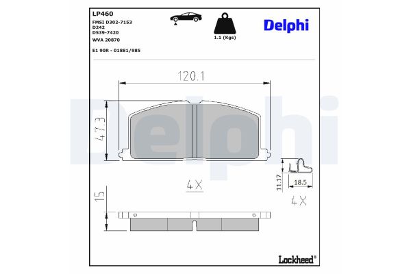 Fren Disk Balata Ön Toyota Starlet (P8)(1989->)  DELPHI LP460