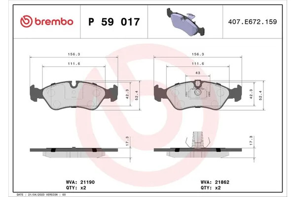 Fren Disk Balata Ön Opel Kadett E Combo/ Cabriolet (1984->)  BREMBO P 59 017
