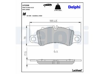 Fren Disk Balata Ön DELPHI LP3308  LP3308 992698075F 992698151G 9P1698151 9P1698151A 9P1698151B 9P1698151C