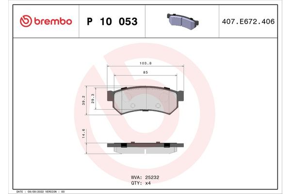 Fren Disk Balata Arka Chevrolet Lacetti HB (2005->)  BREMBO P 10 053