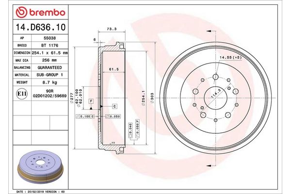 Kampana Arka Sağ veya Sol Toyota Hilux (KUN)(2005->)  BREMBO 14.D636.10
