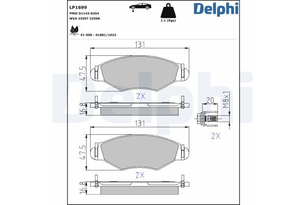 Fren Disk Balata Ön Peugeot 206 Sedan (09.2006->)  DELPHI LP1699