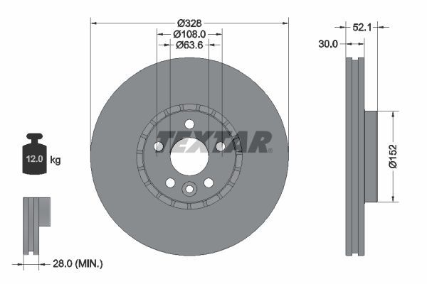 Fren Disk Ayna Ön Sağ ve Sol Volvo XC60 (04.2008->)  TEXTAR 92196305