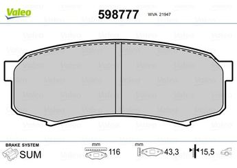 Fren Disk Balata Arka VALEO 598777  446560010 446660010 446660040 446660140 04466-60140 446660080 0446660080 446660090 0446660090 0446660140 4605A389 4605A458 04465-60010 04466-60010 446660020 04466-60020 446660050 04466-60050 04466-60080 04466-60090 4466YZZC8 04466-YZZC8 4466YZZD5 04466-YZZD5 0446660010 449260010 04492-60010 449260020 04492-60020