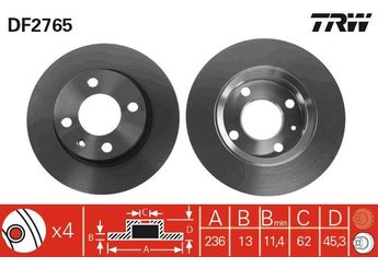 Fren Disk Ayna Ön Sağ ve Sol TRW DF2765  2415019 002415019 002 415 019 6U0615301 6U0 615 301 6UO615301 6UO 615 301