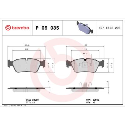 Fren Disk Balata Ön BMW 1 Serisi Sedan 3/5 Kapı (E81/E87)(2004->)  BREMBO P 06 035