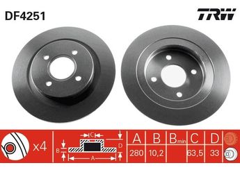 Fren Disk Ayna Arka Sağ ve Sol TRW DF4251  2A315 2M5V2A315AA 2M5V-2A315-AA 2M5V2A315AB 2M5V-2A315-AB 4324591 4411312