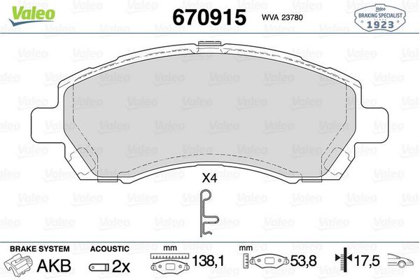 Fren Disk Balata Ön Subaru Legacy 4 Kapı/ Combi (SW)(B11/BD/BG)(1994->)  VALEO 670915
