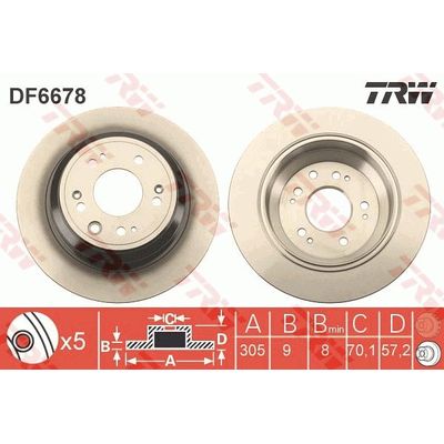 Fren Disk Ayna Arka Sağ ve Sol Honda Accord (CU)(06.2008->)  TRW DF6678