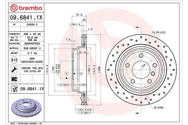 Fren Disk Ayna Arka Sağ ve Sol BMW 5 Serisi Touring (E39)(1997->)  BREMBO 09.6841.1X